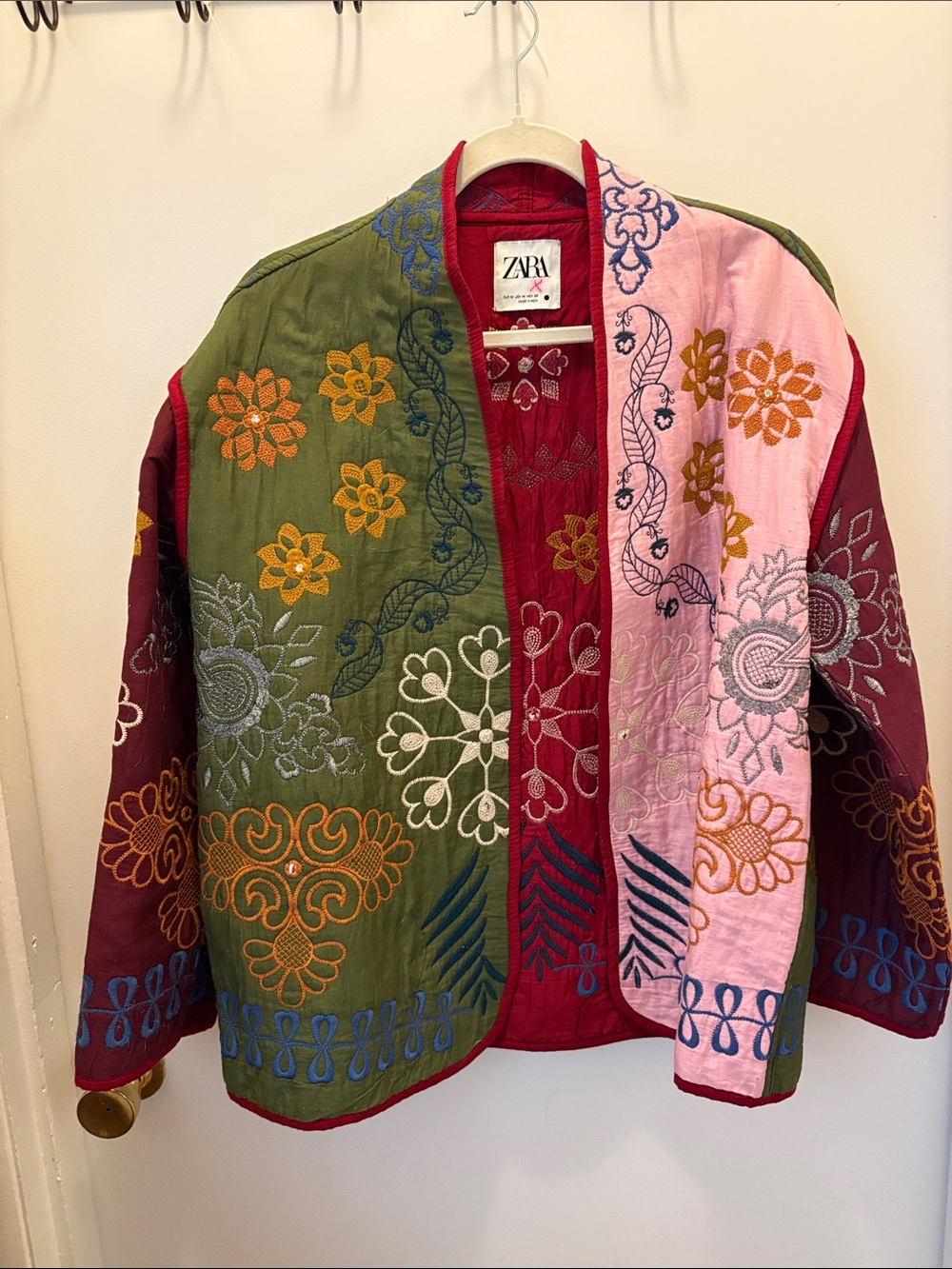 Zara Women's Quilted Patchwork Oversized Embroidered Kimono Jacket Granny M - Picture 1 of 2